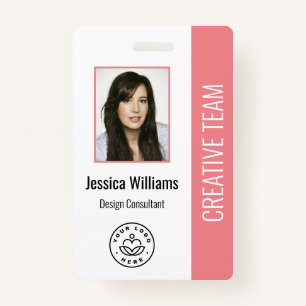 Basic Company Logo Photo Pink Employee ID Badge