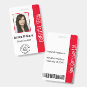 Basic Company Logo Photo Red Employee ID Badge (Front & Back)