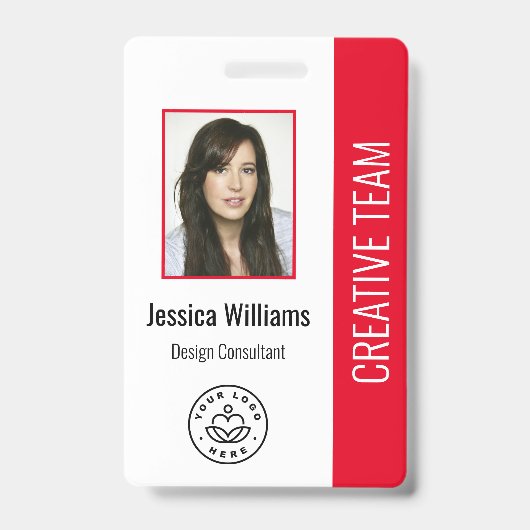 Basic Company Logo Photo Red Employee ID Badge (Front)