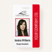 Basic Company Logo Photo Red Employee Security Badge (Voorkant)