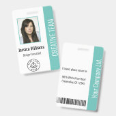 Basic Company Logo Photo Turquoise Employee ID Badge (Front & Back)