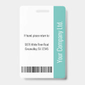 Basic Company Logo Photo Turquoise Employee ID Badge (Back)
