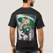 Basic Dark T-Shirt Een charmante kat in de regen (Achterkant)