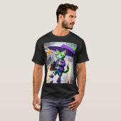Basic Dark T-Shirt Een charmante kat in de regen (Voorkant volledig)