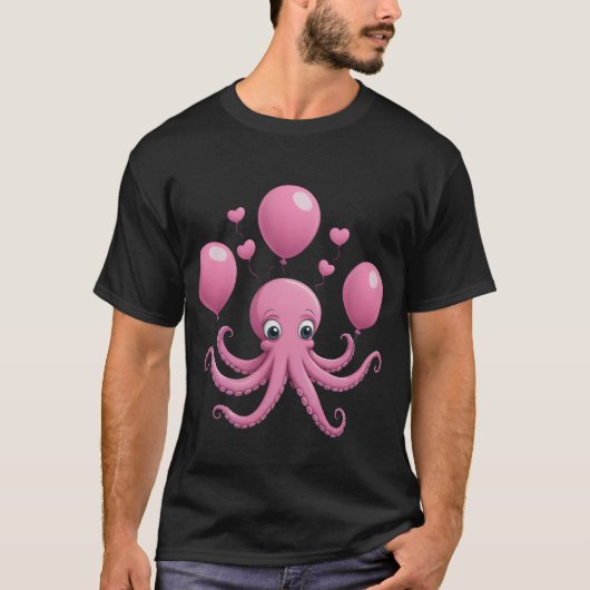 Basic Donker T-shirt met mooie octopus (Voorkant)