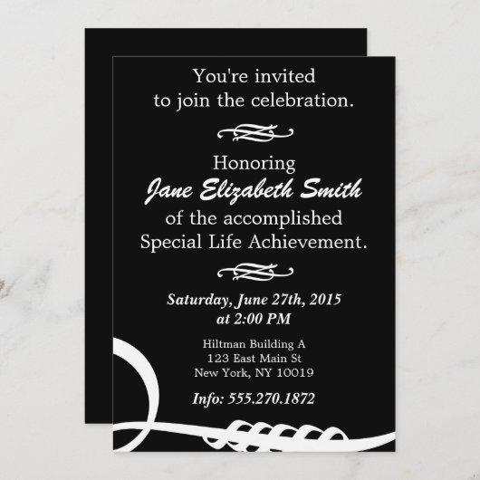 Basic Elegant B&W-uitnodiging Kaart (Voorkant / Achterkant)