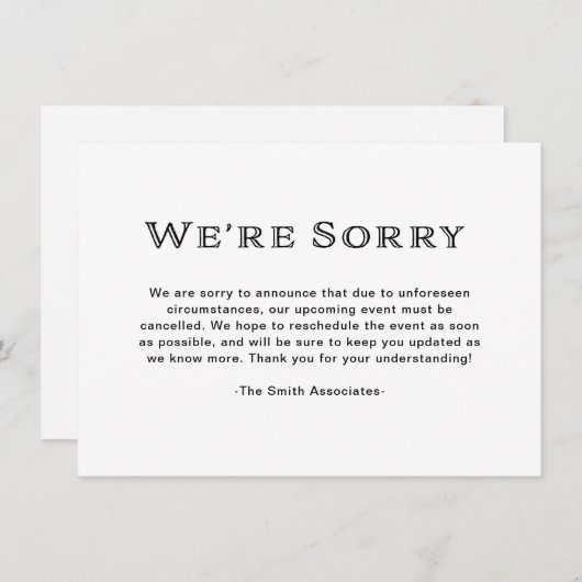 Basic Elegant Black and White Cancelation Aankondiging (Voorkant / Achterkant)