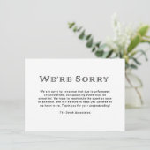 Basic Elegant Black and White Cancelation Aankondiging (Staand voorkant)