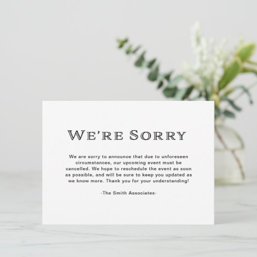 Basic Elegant Black and White Cancelation Aankondiging (Staand voorkant)