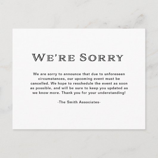 Basic Elegant Black and White Cancelation Aankondigingskaart (Voorkant)