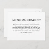 Basic Elegant Black and White Cancelation Aankondigingskaart (Voorkant / Achterkant)