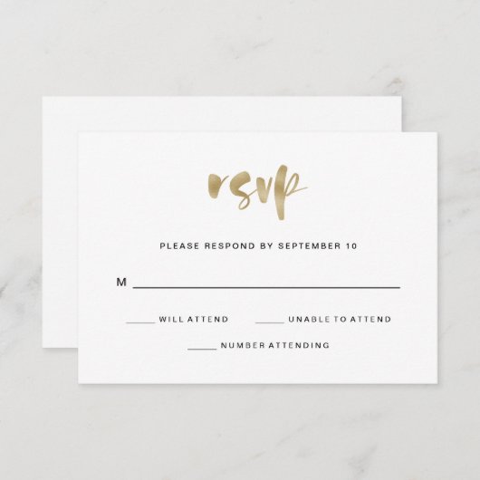 Basic Elegant Faux Gold Wedding RSVP Kaartje (Voorkant / Achterkant)