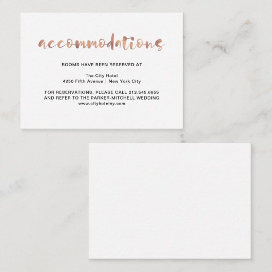 Basic Elegant Faux Roos Gold | Accommodaties Informatiekaartje (Voorkant / Achterkant)