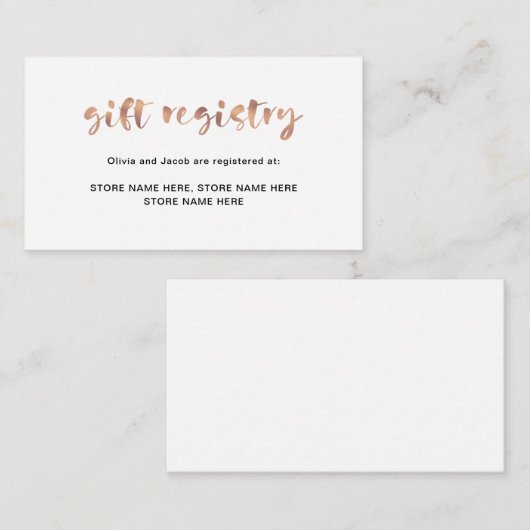 Basic Elegant Faux Roos Gold | Cadeauregister Informatiekaartje (Voorkant / Achterkant)