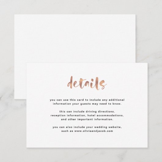 Basic Elegant Faux Roos Gold | Gastgegevens Informatiekaartje (Voorkant / Achterkant)