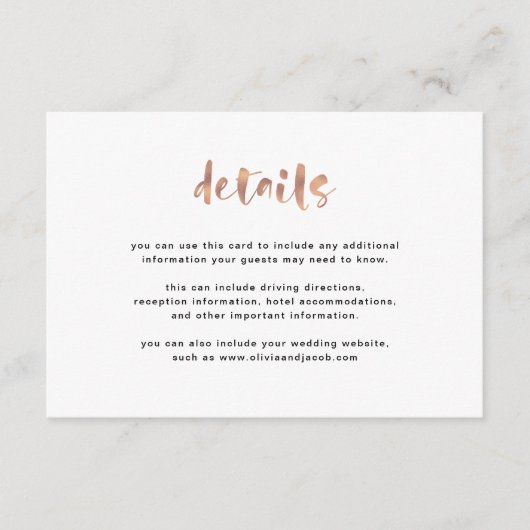 Basic Elegant Faux Roos Gold | Gastgegevens Informatiekaartje (Voorkant)