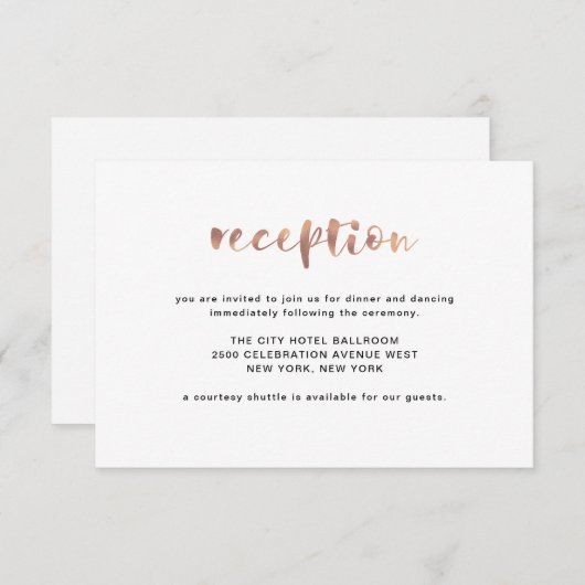 Basic Elegant Faux Roos Gold | receptie Informatiekaartje (Voorkant / Achterkant)