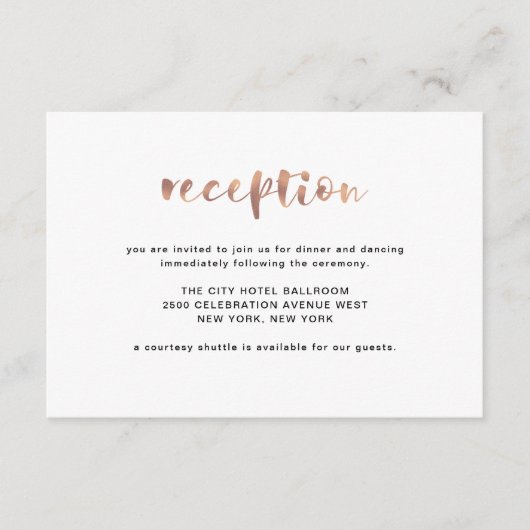 Basic Elegant Faux Roos Gold | receptie Informatiekaartje (Voorkant)