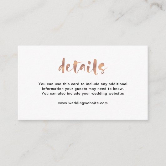 Basic Elegant Faux Roos Gold | Trouwdetails Informatiekaartje (Voorkant)
