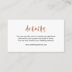 Basic Elegant Faux Roos Gold Weddengegevens Informatiekaartje