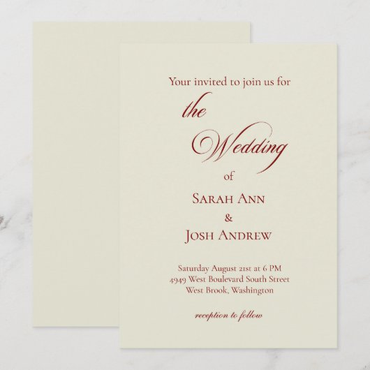 Basic & Elegant wedding Invitation beige Kaart (Voorkant / Achterkant)