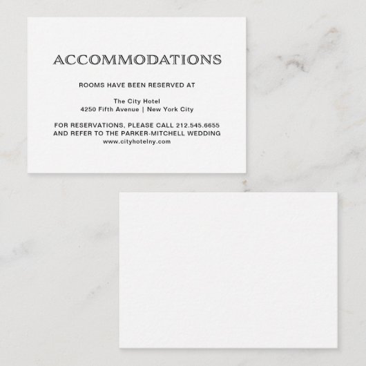 Basic Elegant Zwart en Wit | Accommodaties Informatiekaartje (Voorkant / Achterkant)