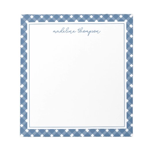 Basic Gingham Light Navy Blue Border Notitieblok (Voorkant)