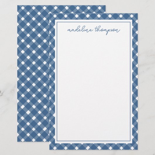 Basic Gingham Light Navy Blue Border Notitieblok Briefpapier (Voorkant / Achterkant)