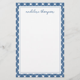 Basic Gingham Light Navy Blue Border Notitieblok Briefpapier