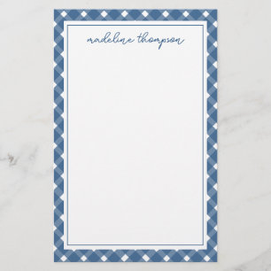Basic Gingham Light Navy Blue Border Notitieblok Briefpapier