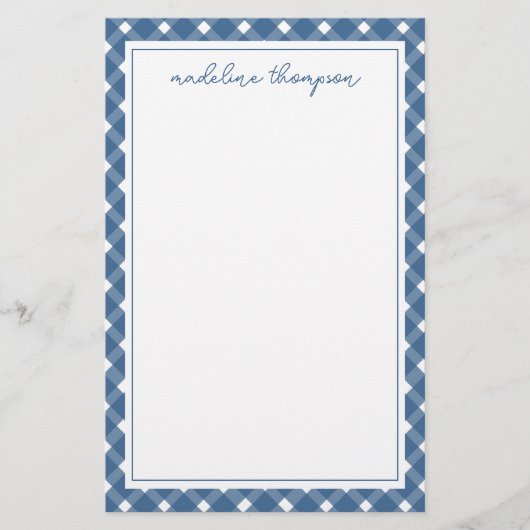 Basic Gingham Light Navy Blue Border Notitieblok Briefpapier (Voorkant)