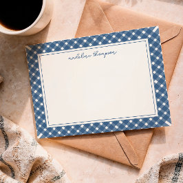 Basic Gingham Light Navy Blue Border Notitiekaartje