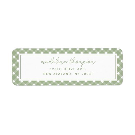 Basic Gingham Sage Green Address Label (Voorkant)