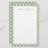 Basic Gingham Sage Green Border Briefpapier (Voorkant / Achterkant)