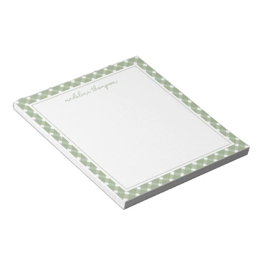 Basic Gingham Sage Green Border Notepad Notitieblok (Schuin)