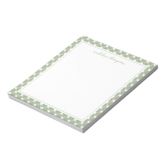 Basic Gingham Sage Green Border Notepad Notitieblok (Linkerzijde)