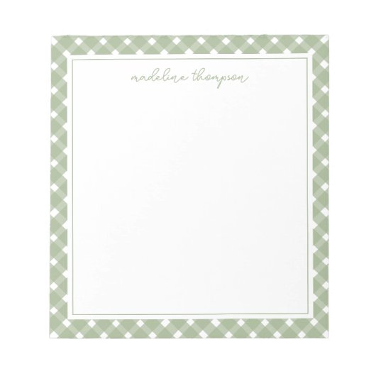 Basic Gingham Sage Green Border Notepad Notitieblok (Voorkant)