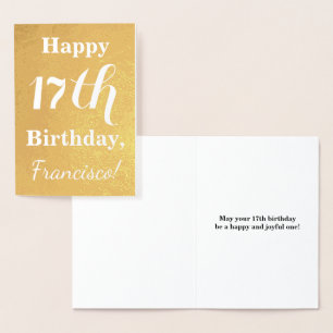 Basic Gold Foil 17th Birthday + aangepaste naam Folie Kaarten