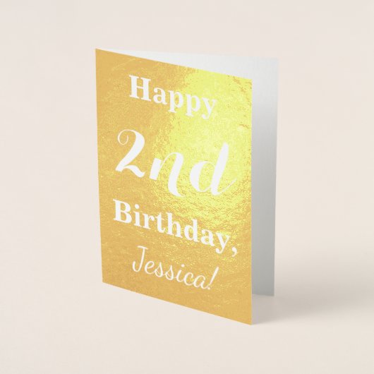 Basic Gold Foil 2e verjaardag + Eigen naam Folie Kaarten (Voorkant)