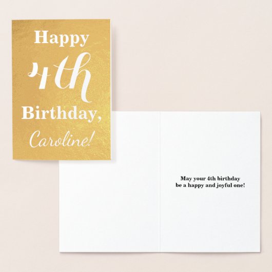 Basic Gold Foil 4th Birthday + aangepaste naam Folie Kaarten (Display)