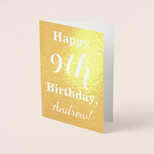 Basic Gold Foil 9th Birthday + aangepaste naam Folie Kaarten (Voorkant)