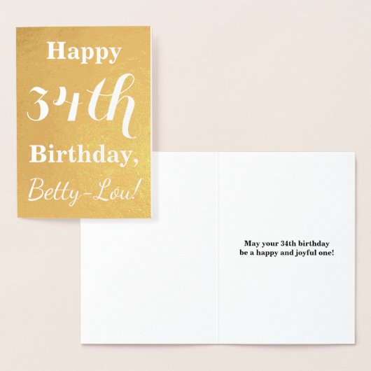 Basic Gold Foil "HAPPY 34th BIRTHDAY"; aangepaste Folie Kaarten (Display)