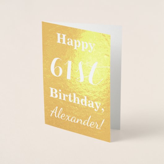 Basic Gold Foil "HAPPY 61st BIRTHDAY"; aangepaste  Folie Kaarten (Voorkant)