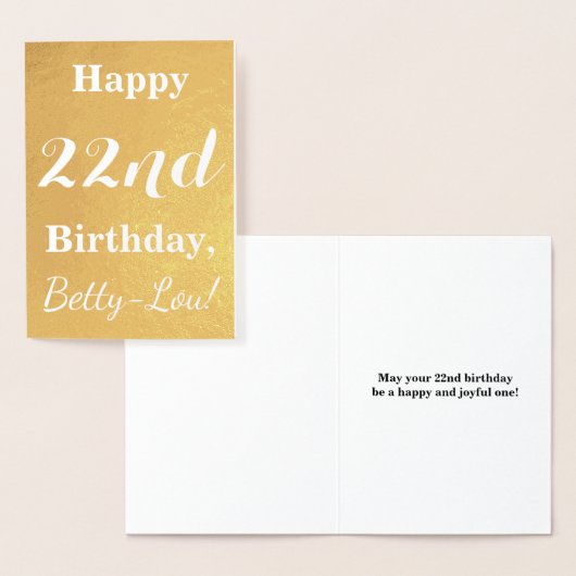 Basic Gouden folie "HAPPY 22nd BIRTHDAY"; Aangepas Kaarten (Display)