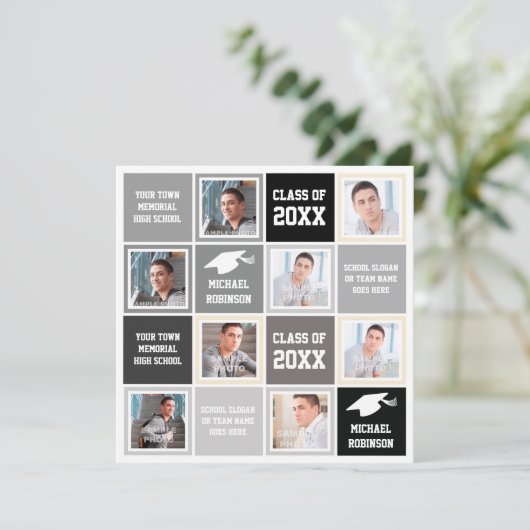 Basic Gray and Black Graduation Party Photo Lijst Kaart (Staand voorkant)