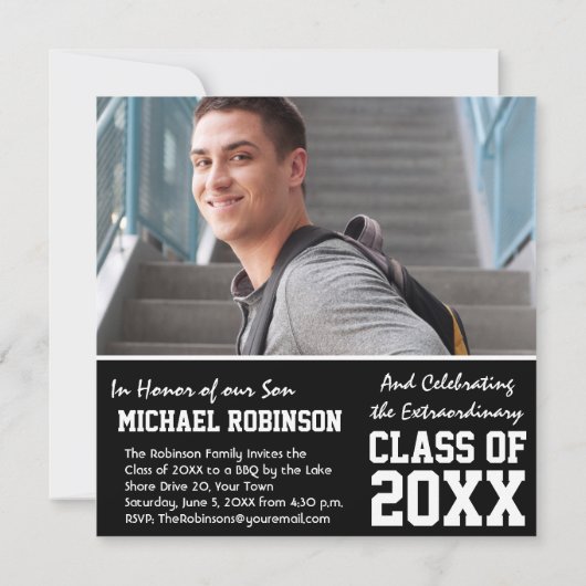 Basic Gray and Black Graduation Party Photo Lijst Kaart (Achterkant)