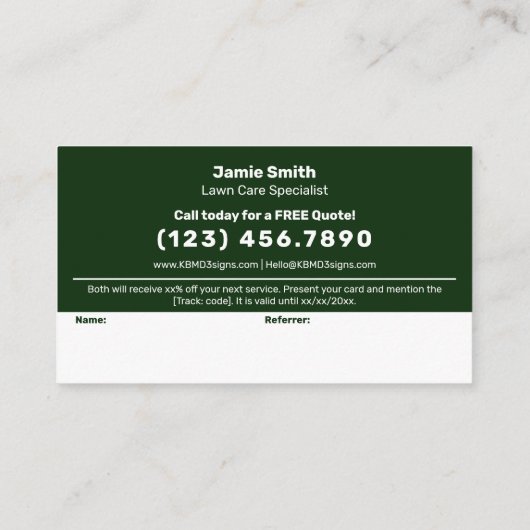 Basic Green & White Custom Image Lawn Service Aanbevelingskaartje (Achterkant)