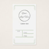 Basic groen wit met logo productprijs label visitekaartje (Voorkant)