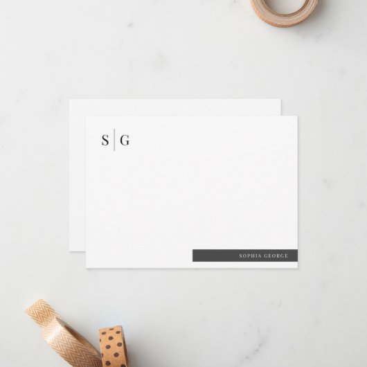 Basic Initiaal naam Eenvoudig gepersonaliseerd Notitiekaartje (Voorkant / Achterkant in situ)