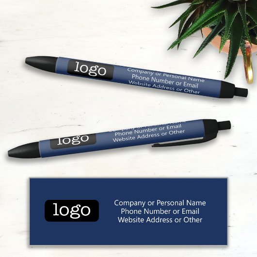 Basic Kantoor Business Logo - 3 regels Text NAVY - Zwarte Inkt Pen